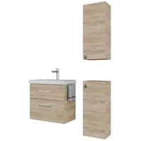 Planetmöbel Badmöbel-Set 63cm mit 2x Midischrank Sonoma Eiche