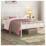Yaheetech Bettgestell Metallbett mit Lattenrost, Bettrahmen mit Kopfteil, für Schlafzimmer, 90/140 cm (B) weiß