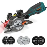 DOVAMAN Mini Handkreissäge, 710W 115mm Handkreissäge w/Laser, 3500RPM, Metall-Hilfsgriff, 43mm (90°), 29mm (45°) Schnitttiefe, 6 Sägeblätter, ideal für Holz, Weichmetall, Kunststoff, Fliesen–MCS01A