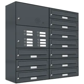 AL Briefkastensysteme 10er Premium Briefkastenanlage Anthrazit inkl. Zeitungsfach