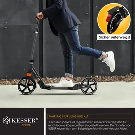 Kesser KESSER® Cityroller Scooter 205mm Räder PU Big Wheel - Pro-S Tretroller mit Doppel Federung, City-Roller, klappbar und Höhenverstellbar, Kickscooter für Erwachsene und Kinder