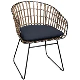 Stuhl AMARA inkl. Kissen schwarz aus Rattan kolonial und Metallgestell schwarz
