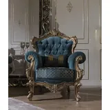 Casa Padrino Sessel Casa Padrino 97 x 115 x 90 cm Blau/Gold mit Kissen
