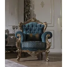 Casa Padrino Sessel Casa Padrino 97 x 115 x 90 cm Blau/Gold mit Kissen