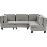 BELIANI 4-Sitzer Ecksofa Linksseitig Hellgrau Stoffbezug mit Kissen Schwarze Beine Modular Modern Modulsofa Wohnlandschaft Wohnzimmer Wohnecke - Grau/Schwarz