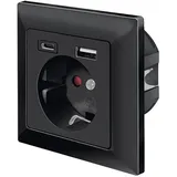 LogiLink Unterputz-Steckdose mit USB-A & USB-C Ladefunktion, 14 W, Schwarz