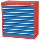 Bedrunka+Hirth Schubladenschrank Profi, Schubladen 9x100 mm, HxBxT 1.019 x 980 x 500 mm, verkehrsrot/lichtblau