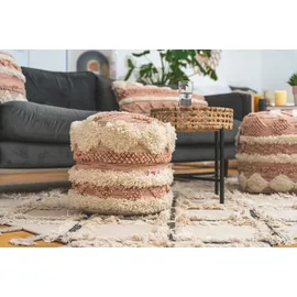 Kayoom Pouf KAYOOM "Bohist 225 35cm x 35cm, Strukturen mit Fransen und Quasten", rosa (rosa, creme), B:35cm H:35cm T:35cm, Baumwolle, Vlies, Poufs, Pouf, handgefertigt, Unikat, sehr gut kombinierbar, vielfältig im Einsatz