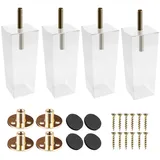 10cm Acryl Möbelfüße, Btowin 4 Stück Pyramide Glas Klar Tischbeine Möbelbeine mit vorgebohrten M8 5/16" Bolzen & Montageplatten & Schrauben für Schrank Sofa Bett Couchtisch
