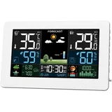 VOKSUN Wetterstation Funk mit Außensensor, Farbdisplay, Wecker mit Schlummerfunktion, Thermometer Hygrometer mit Wettervorhersage, Batteriebetrieb und Netzbetrieb, Weiß