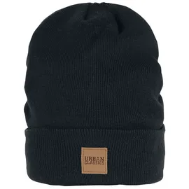 URBAN CLASSICS Leatherpatch Long Beanie schwarz