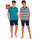 LE JOGGER le jogger® Pyjama, (4 tlg., 2 Stück), mit unterschiedlichen Shirts le jogger® petrol-marine, grau-meliert-marine