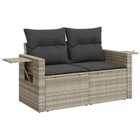 vidaXL Gartensofa mit Kissen 2-Sitzer Hellgrau Poly Rattan