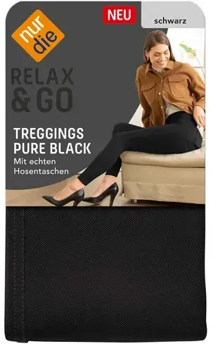 NUR DIE Damen Treggings Relax & Go - pure black - 38-40