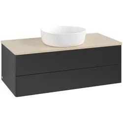 Villeroy & Boch Waschtischunterschrank „Antao“ 1000 × 360 × 500 mm Black Matt Lacquer, für Becken mittig, mit Beleuchtung