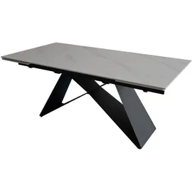 möbelliebling Esstisch Keramik weiß 180(220) x 90 ausziehbar Butterfly-Gestell schwarz MIA