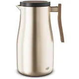 Alfi STUDIO ALLURE 1,0l, champagner gold mit Holz-Elementen, Isolierkanne aus doppelwandigem Edelstahl, Thermoskanne hält 12 Stunden warm, 24 Stunden kalt, Drehverschluss, Öffnung groß, BPA-frei