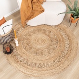 FRAAI Jute Teppich Rund - Fair Rotan Natur Ø 120cm - Jute - Flachgewebe - Einfarbig - Boho, Modern - Wohnzimmer, Esszimmer, Schlafzimmer - Carpet