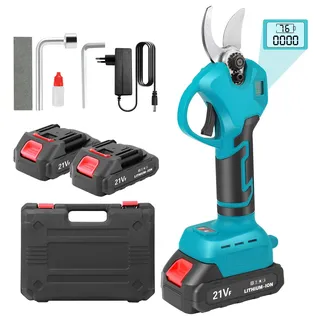Akku Astschere, Elektrische Gartenschere mit 2 x 21V 1500mAh Akkus, LCD-Anzeige, Bürstenloser Motor, Max.1,2 Zoll (30mm) Schnittdurchmesser, Elektrische Baumschere, Astschneider, Gartenschere