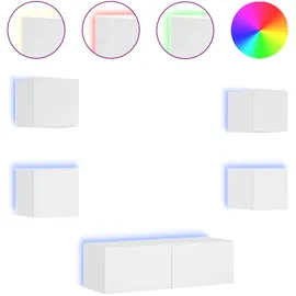 vidaXL 5-tlg. TV-Wohnwand mit LED-Leuchten Weiß