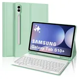 FOGARI Tastatur Hülle für Samsung Galaxy Tab S10 Plus 2024, Keyboard Cover mit Magnetisch Abnehmbarer Deutscher Bluetooth Tastatur für Samsung Galaxy Tab S10+ 12.4'' 2024, Hellgrün