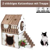 Jungengel Katzenliege XL Katzenhaus Katzenhäuschen Katzenhütte Stecksystem Katzenbett, Robust, Platz für 1 oder 2 Katzen, 2-Stöckiges Katzenhaus braun