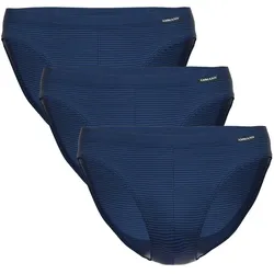 AMMANN Herren Slip 3er Pack - Jazz Pants Jeans, Feinripp, Softbund, Ton-in-Ton Streifen, Baumwollmischung Dunkelblau M