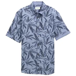 TOM TAILOR Herren Comfort Fit Hemd mit Palmen-Print, blau, Gemustert, Gr. XXL