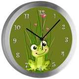 CreaDesign Funkwanduhr Funkuhr, Kinder Wanduhr, Kinderuhr, Kinderzimmer Frosch-Graß (geräuscharmes Uhrwerk) bunt