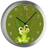 CreaDesign Funkwanduhr Funkuhr, Kinder Wanduhr, Kinderuhr, Kinderzimmer Frosch-Graß (geräuscharmes Uhrwerk) bunt