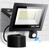 LED Strahler mit Bewegungsmelder Außen, 50W 5000LM 72 LED Beads Fluter, 6500K Kaltweiß Superhell Scheinwerfer Flutlicht, IP65 Aussenstrahler Wasserdicht Wandleuchte für Garten, Garage, Haus, Hof