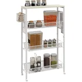 Homcom Küchenwagen Weiß Kunststoff, 18.5x87x58 cm, Esszimmer, Servierwagen mit Korb, Rollwagen mit Haken, Küchenregal auf Rollen, für Küche Bad