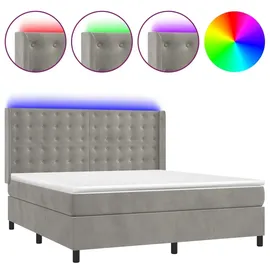 vidaXL Boxspringbett mit Matratze & LED Hellgrau 160x200 cm Samt