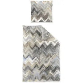 IRISETTE Wave Mako-Satin, Bettwäsche 135x200 Zickzack Natur beige Silber 8594-80