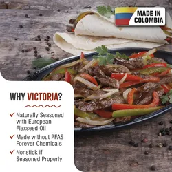 Victoria Gusseisen Fajita Pfanne Induction 25cm Feuer, Grill Cast Iron Skillet ohne PTFE, VIC-37345, Schwarz