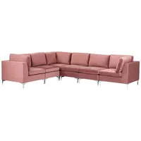 Modulares 6-Sitzer Sofa Polsterbezug Samt Rosa rechtsseitig Metallbeine Evja