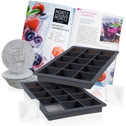 Moritz & Moritz Eiswürfelform Moritz & Moritz Kitchen – Eiswürfelform Eckig 15 Stück 2er Set inklusi, (2er Set 9-tlg), Silikonform für 30 Eiswürfel in Würfelform