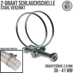 36 - 41 mm 2-Draht Schlauch Schelle W1 Stahl verzinkt Schraube M6 x 40 Draht 2,0...