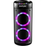 R-Music Enceinte nomade Bluetooth Booster Party LED (Noir) (Akkubetrieb), Bluetooth Lautsprecher, Schwarz