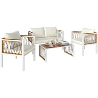 Gartenmöbel Set 4-teilig Polyrattan Lounge-set Mit Zweisitzer 2 Sessel Glastisch Abnehmbar Kissen Rutschfesten Matte