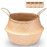 Decorasian Seegras Korb rund geflochten, Körbe zur Aufbewahrung und als Blumenkorb - Übertopf in Bast BZW. Rattan Optik - Seegraskorb mit Henkel zum Tragen - Wäschekorb - 4 Stück 45cm