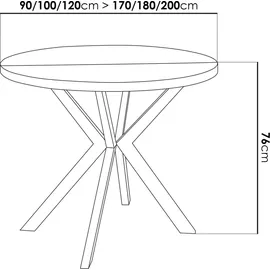 WFL GROUP Runder Ausziehbarer Esstisch - Loft Style Tisch mit Metallbeinen - 90 bis 170 cm - Industrieller Quadratischer Tisch für Wohnzimmer - Kompakt - 90 - Weiß Marmor