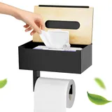 Toilettenpapierhalter mit Feuchttücherbox - Klopapierhalter ohne Bohren Klorollenhalter mit Ablage für WC & Badezimmer, Selbstklebend or Bohren, Edelstahl & Bambus