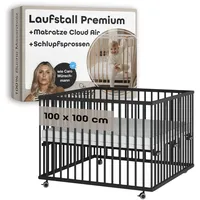 Sämann Laufgitter mit Matratze Cloud Air | Schlupfsprossen Black Edition Premium | Gr.: 100x100 cm)