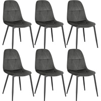 Lestarain 6er set Esszimmerstühle mit Rückenlehne, Küchenstuhl mit Samtbezug Polsterstuhl aus Metall, ergonomischer Stuhl für Esstisch, Dunkelgrau LCNI109001-6