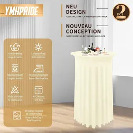 luxuskollektion 2er-Set Stretch Stehtisch-Husse Elfenbein Ø 80-85cm Spandex Tischdecke