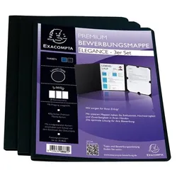 Exacompta Bewerbungsmappen 3-tlg. Set, 400g Karton, schwarz, m. Prägung