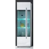 Lomadox Moderne Stand-vitrine in weiß Hochglanz inkl. LED mit Glaseinsatz aus Grauglas Bxhxt: 60x200x37cm