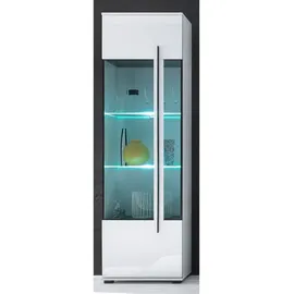 Lomadox Moderne Stand-vitrine in weiß Hochglanz inkl. LED mit Glaseinsatz aus Grauglas Bxhxt: 60x200x37cm