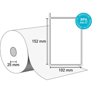 Versandetiketten für DHL/GLS/FedEx/UPS - Economigo® TD – BPA-frei (Thermo Eco) 102 mm x 152 mm / weiß / permanent / 25 mm Kern / 400 Etiketten je Rolle / gestanzt